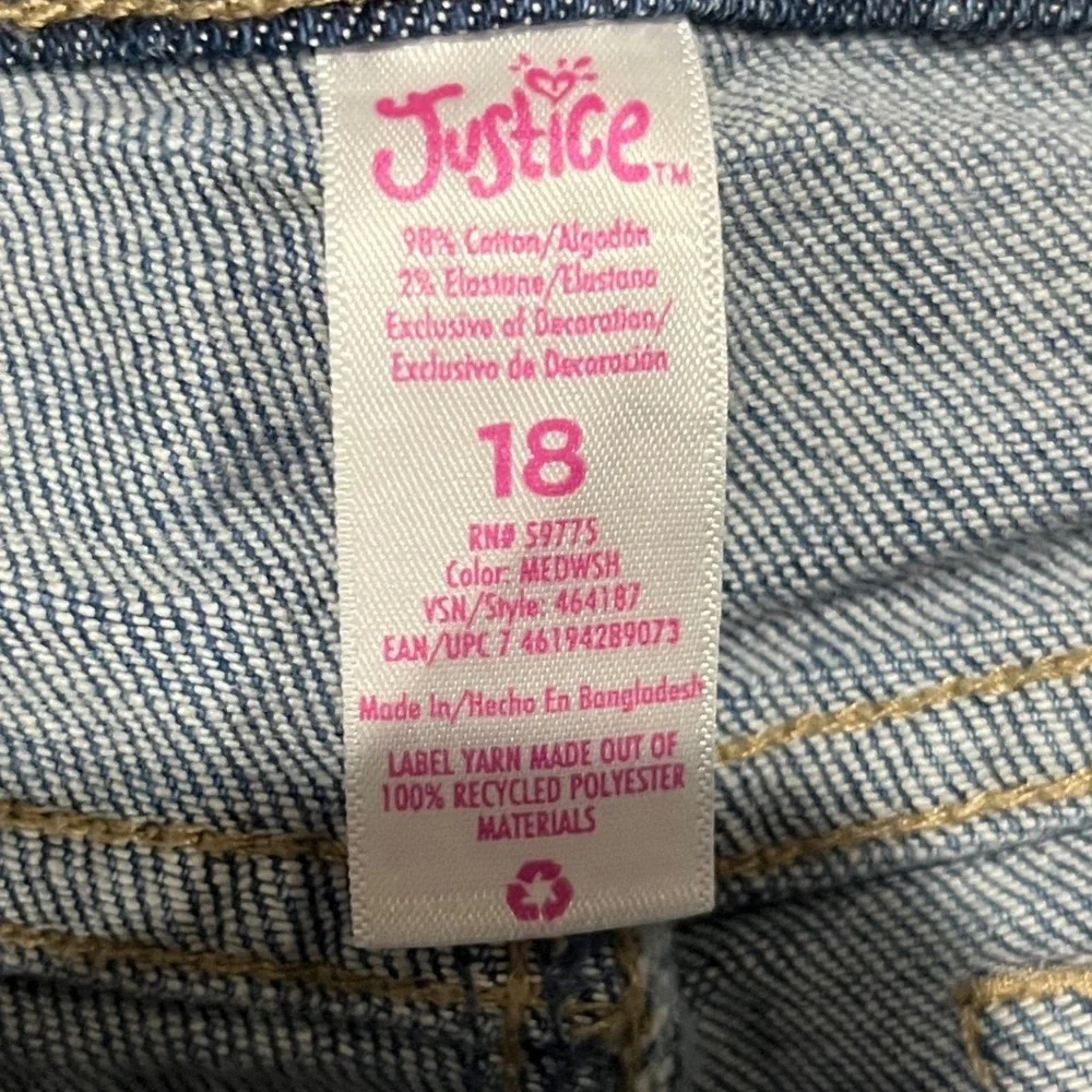 Justice Girls Two Tone Colorblock High Rise Jeans Blue Denim Size 18 Raw Hem‎